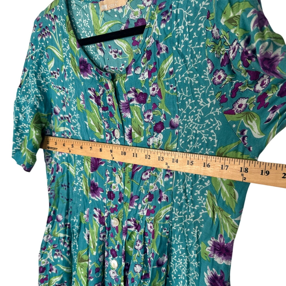 Vermont Country Store S Delightful Garden $80 Button Front Midi Dress RAYON Blue - Picture 5 of 9